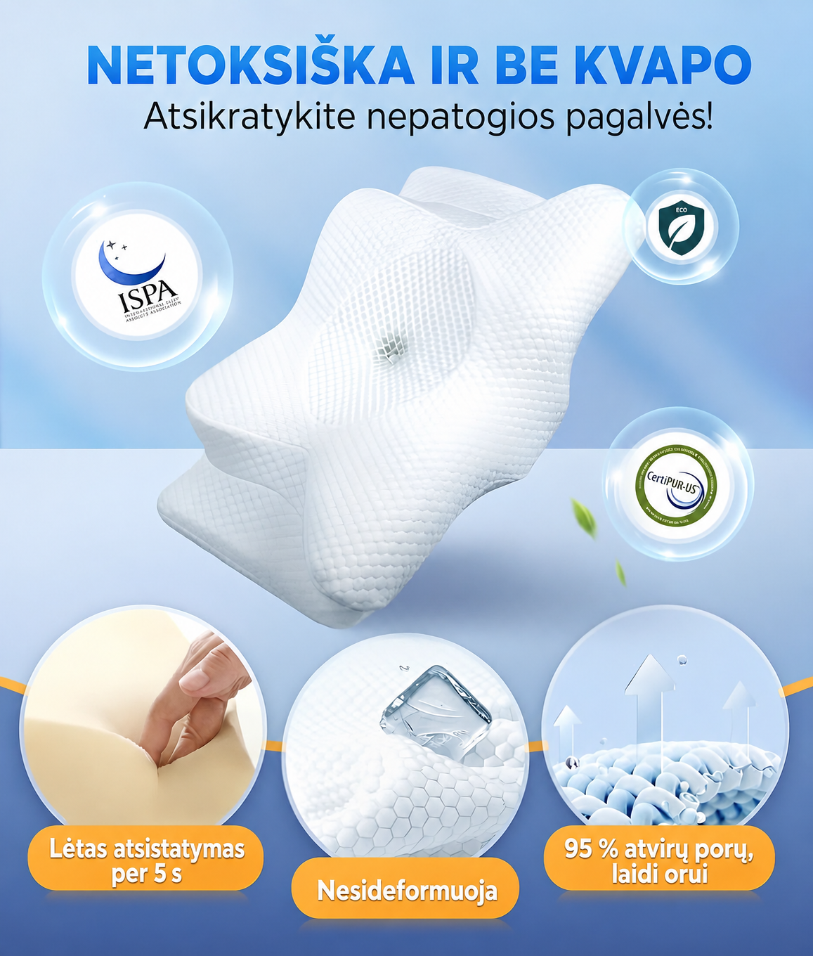 CozyRest® atminties putų kaklo pagalvė