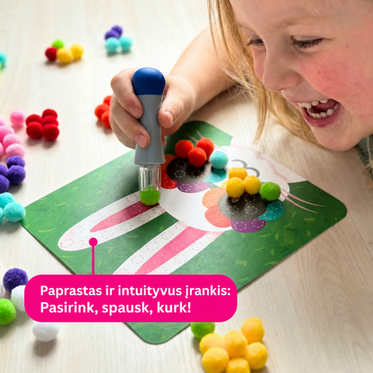 Pom Pom rinkinys – kurkite pūkuotus 3D gyvūnėlius iš minkštų pomponų be jokios netvarkos! (5+ m.)